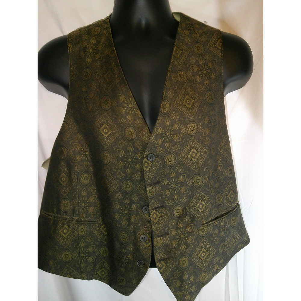 Western Star Patterned‎ Vest Olive Green Dressy Waistcoat L